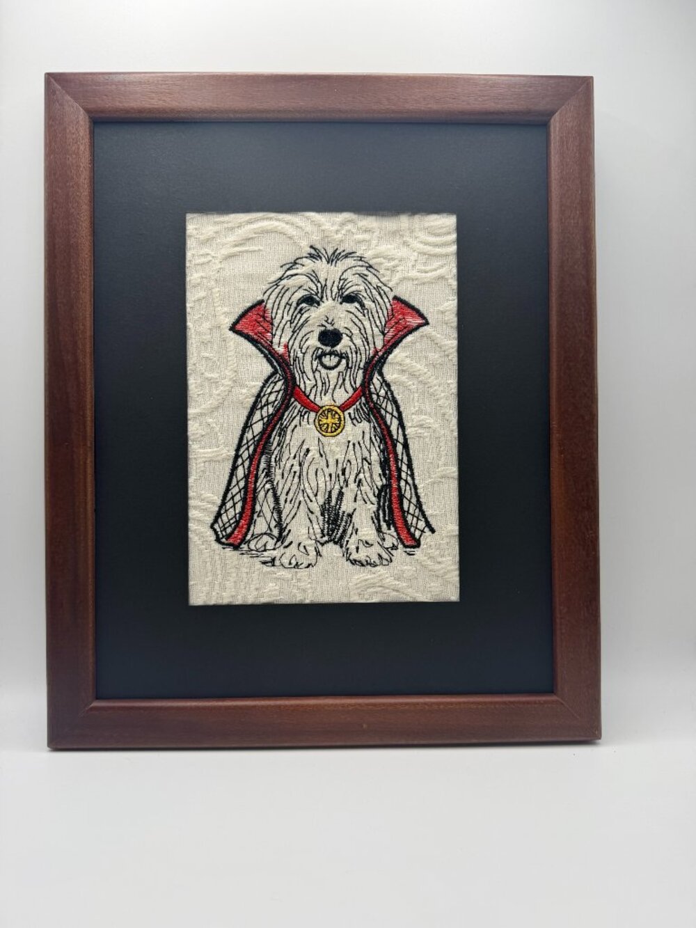Homemade Halloween Caped Dog Embroidery Art 8X10